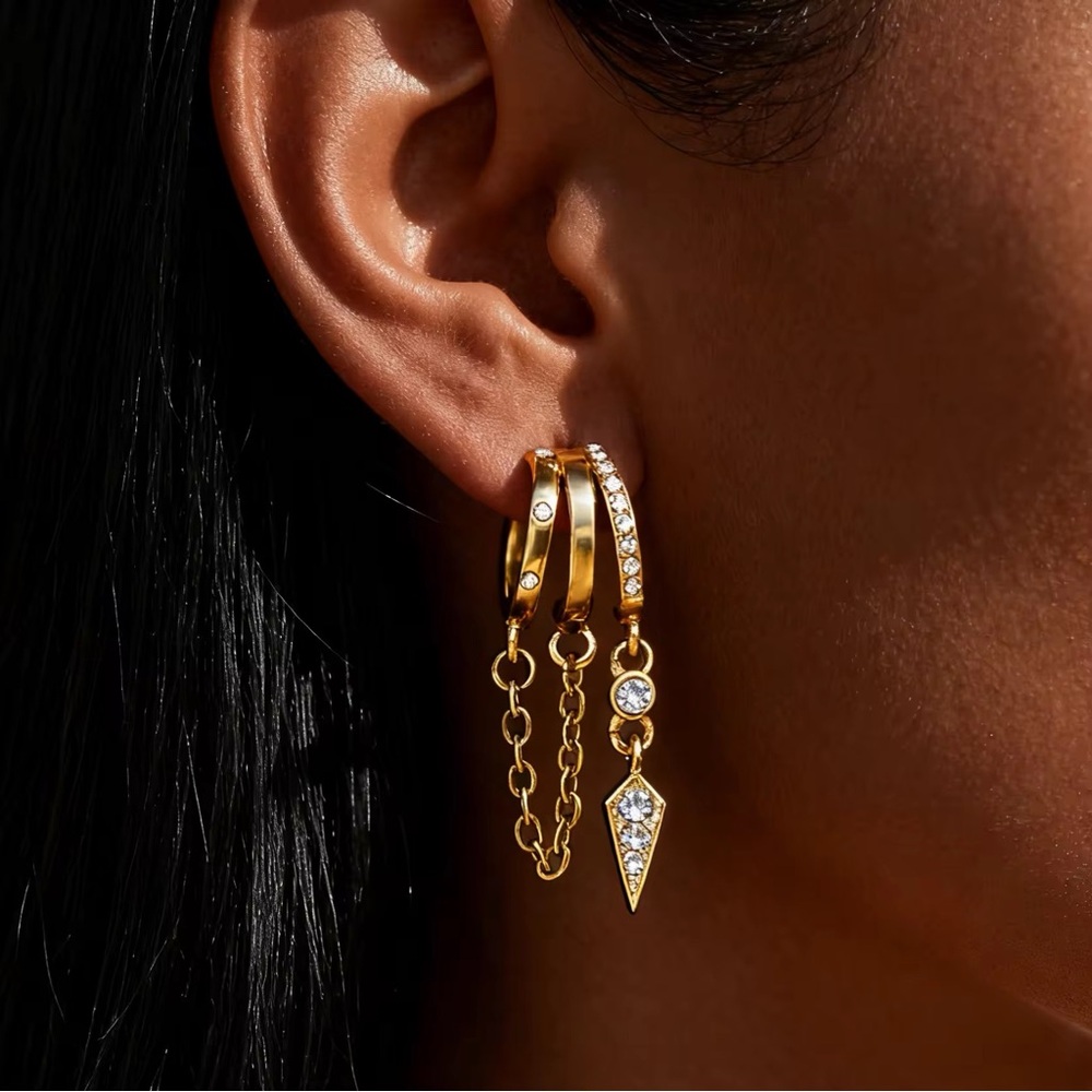 18K Gold Plated Chain Dangle Huggie Hoop Earrings